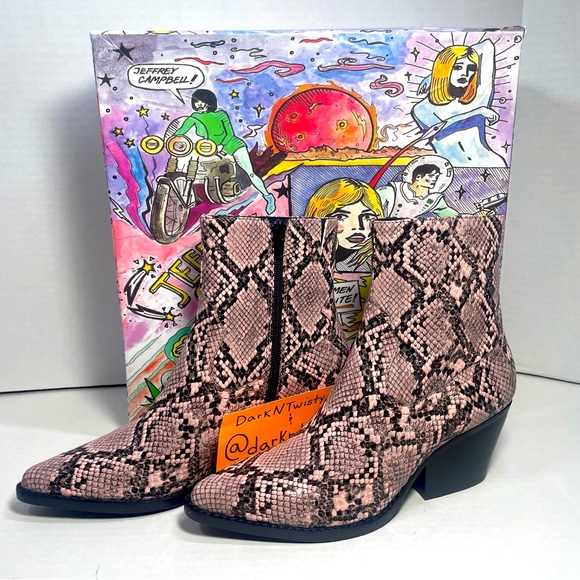 BNIB JEFFREY CAMPBELL KELAM 2 PINK SNAKE COWBOY BOOTIES 5.5M - Picture 2 of 13
